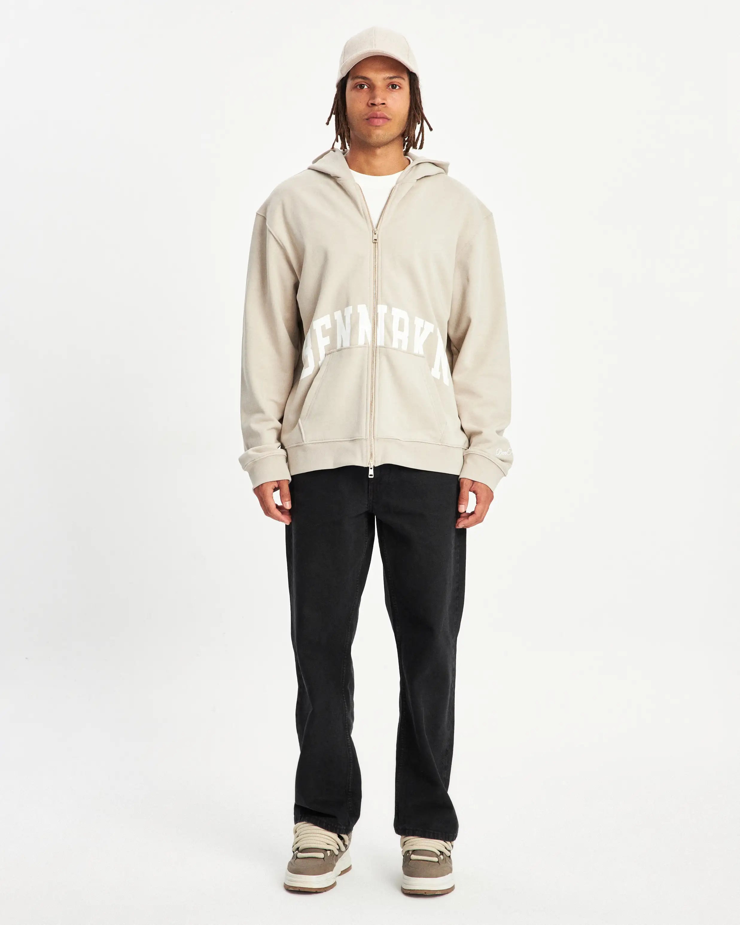 BENNRKN COLLEGE ZIP HOODIE - Stone