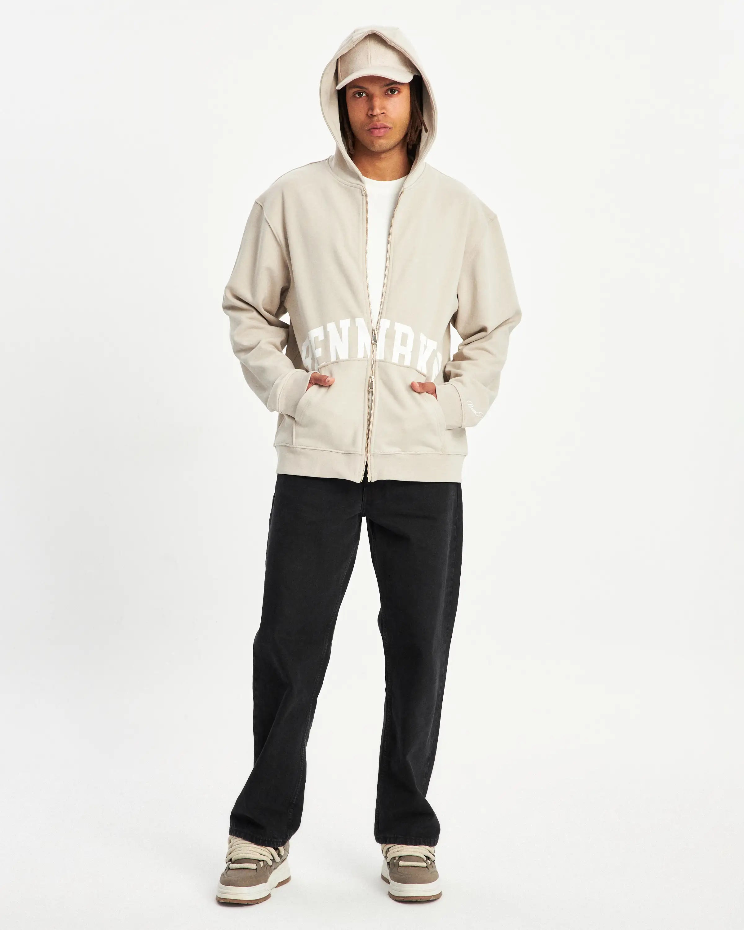 COLLEGE ZIP UP HOODIE - LIGHT TAUPE