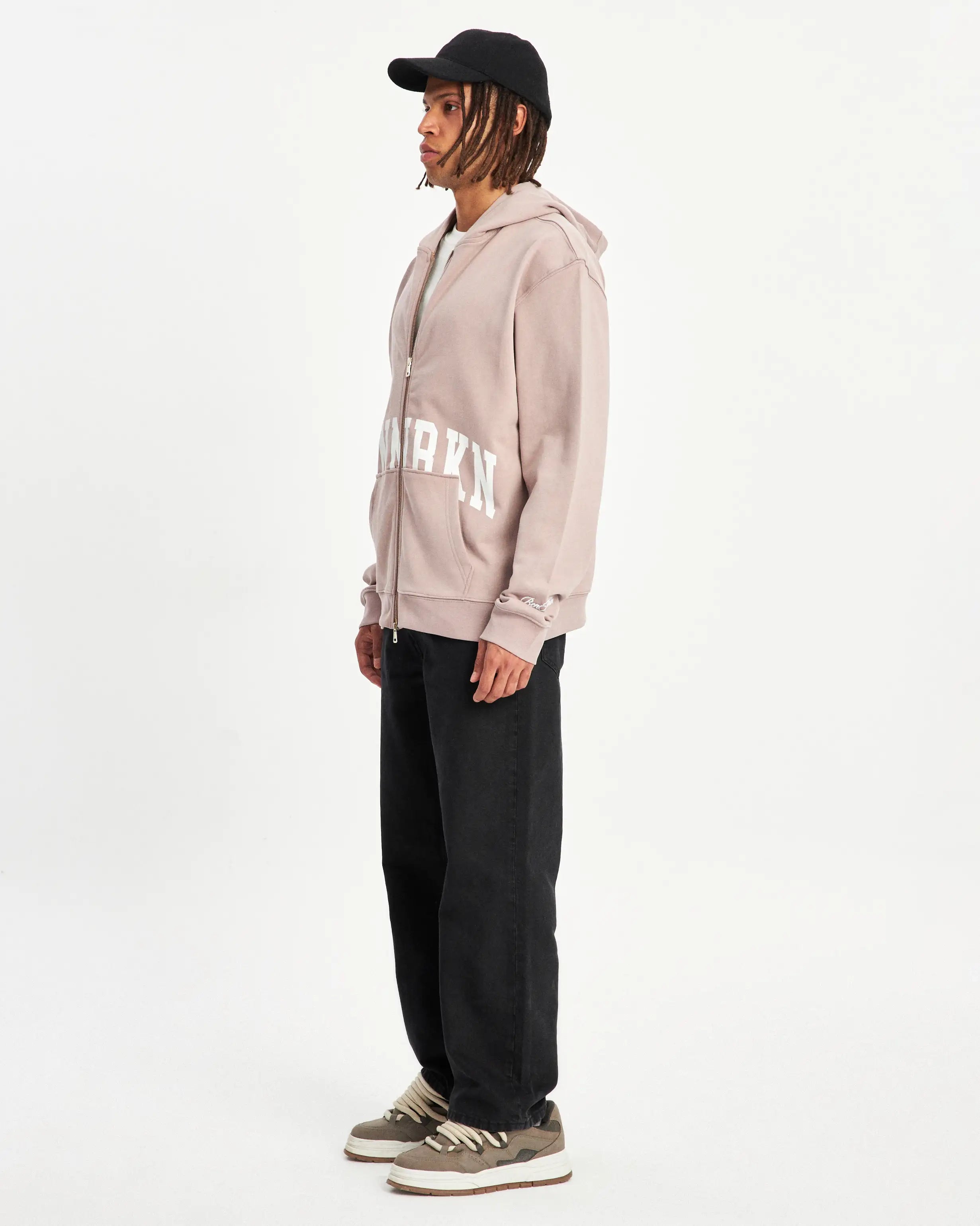 COLLEGE ZIP UP HOODIE - FOG