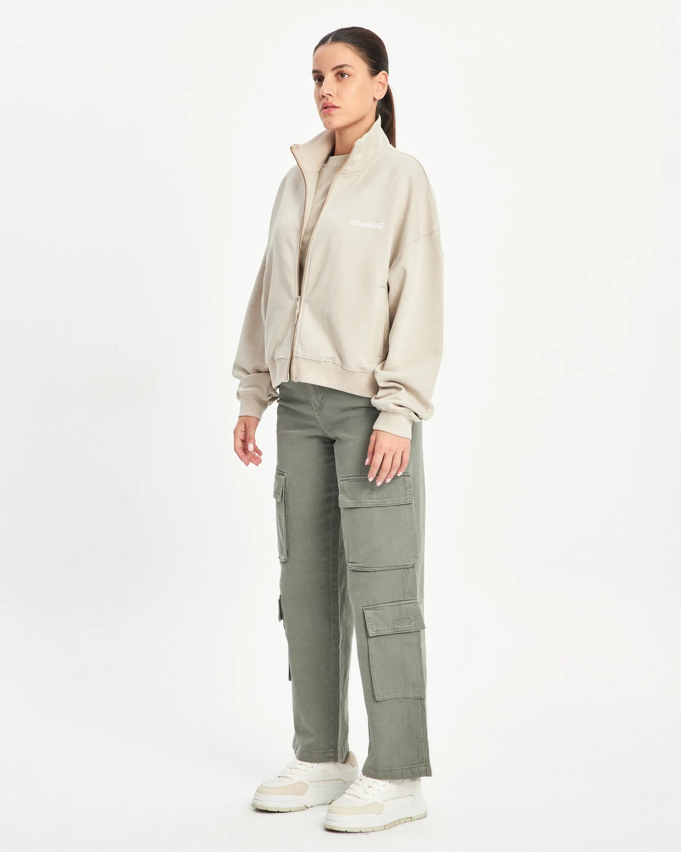 CROPPED ZIP SWEATER LAVISH ELITES - LIGHT TAUPE