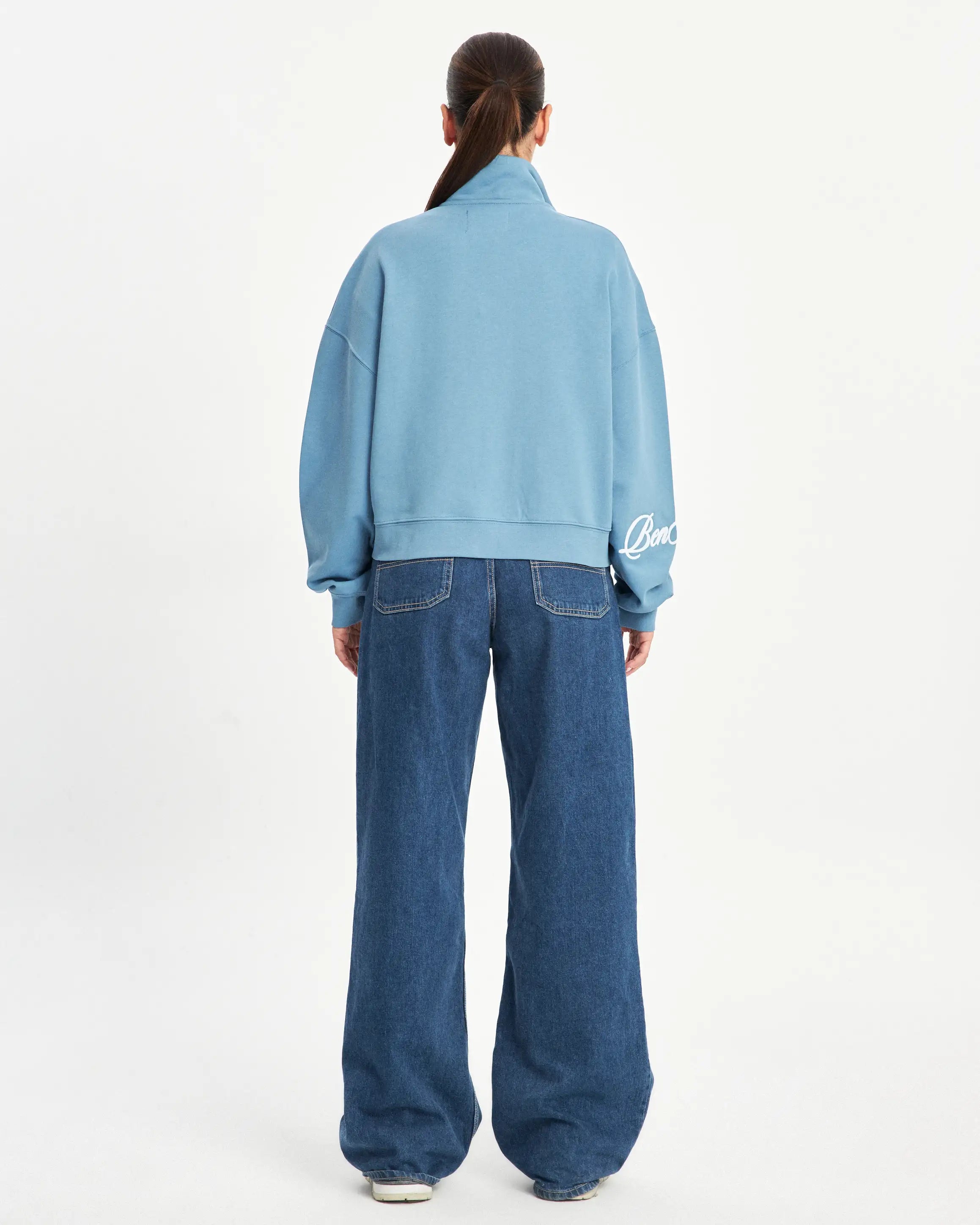 CROPPED ZIP SWEATER - LIGHT INDIGO