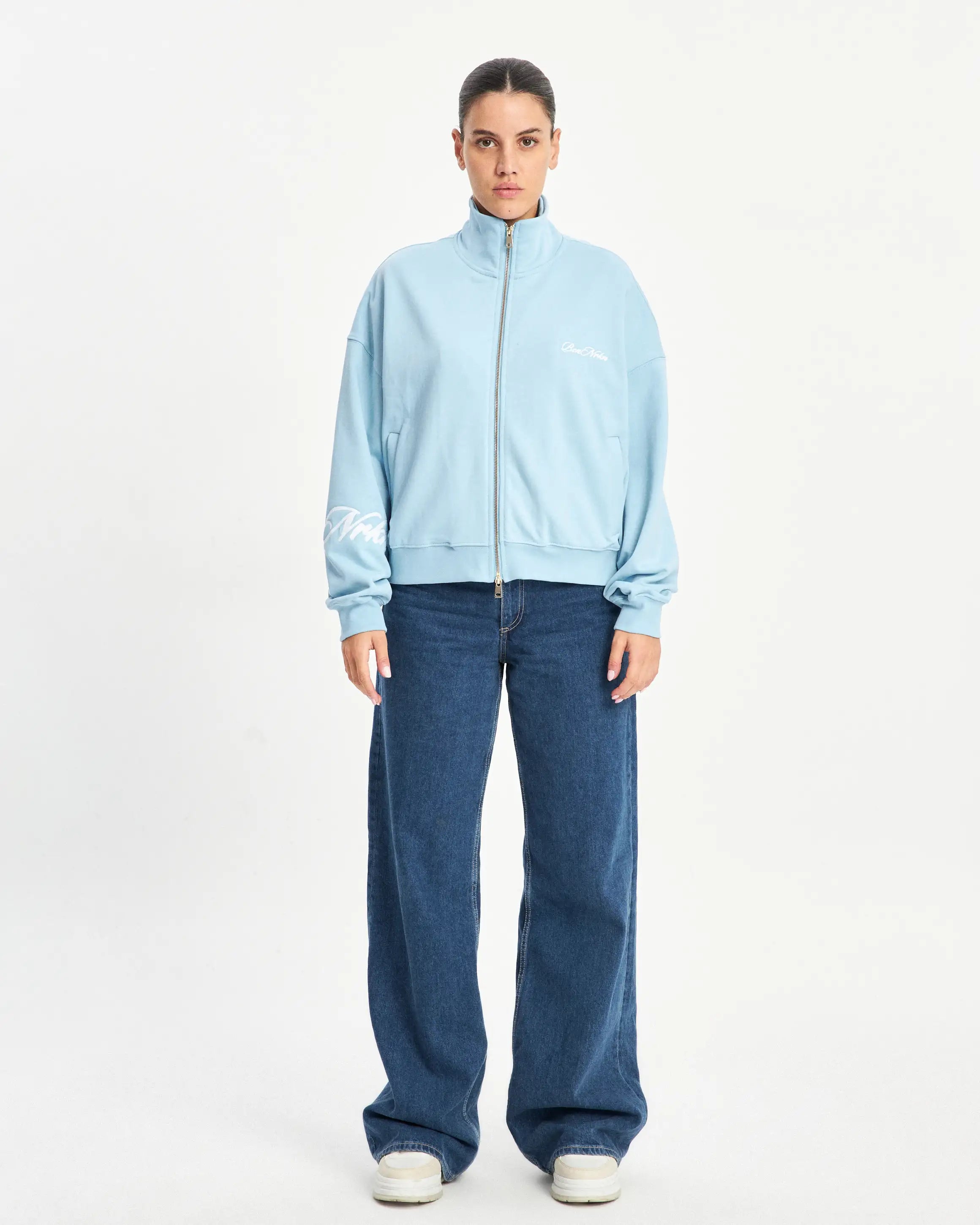 CROPPED ZIP SWEATER  - BABY BLUE