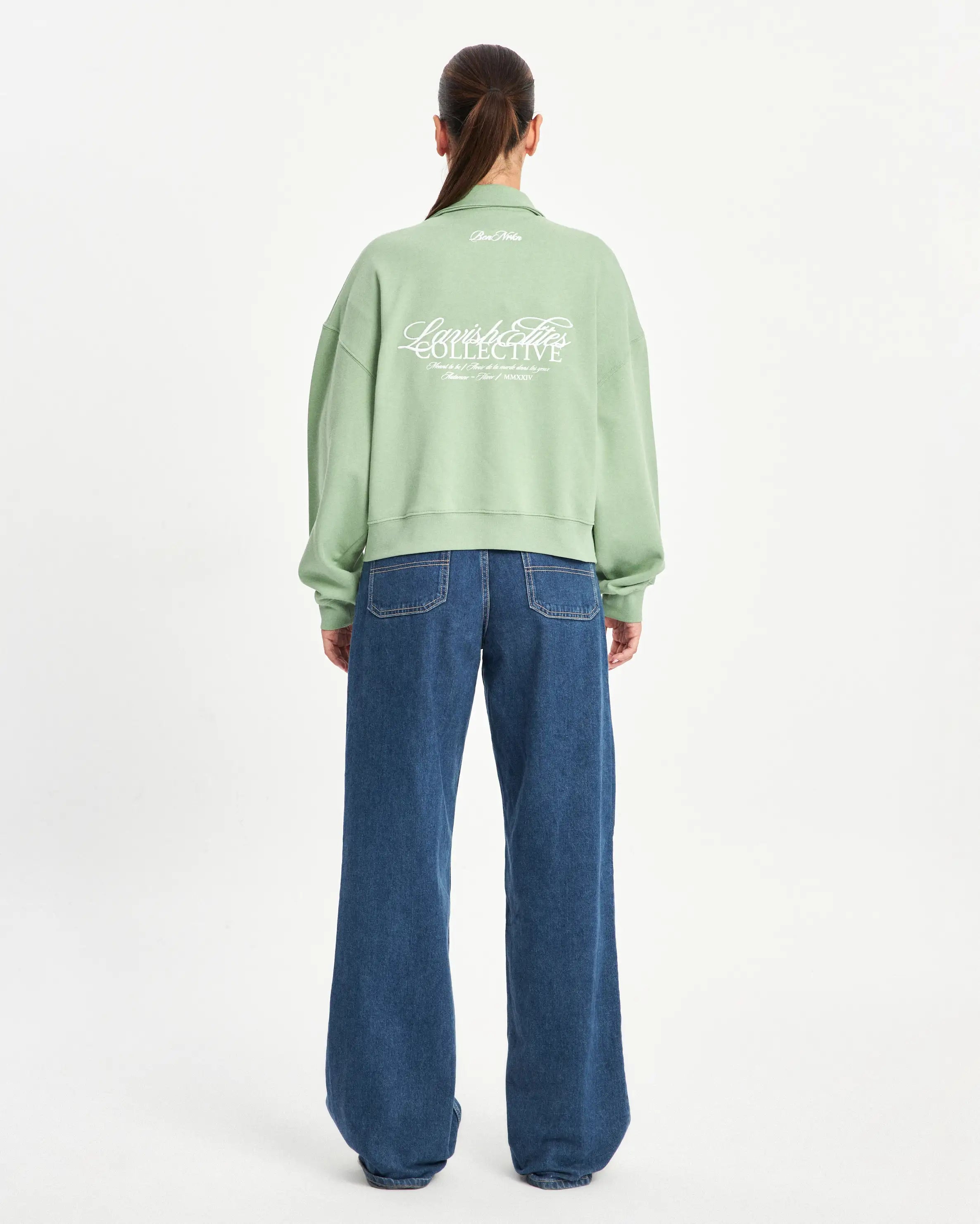 CROPPED ZIP SWEATER - SAGE GREEN